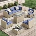 thumbnail image 1 of UDPATIO 7 Pieces Outdoor Patio Furniture Set with 44" Fire Pit Table, Outdoor Wicker Patio Conversation Set with Cushions for Backyard, Porch, Garden(Haze Blue), 1 of 7