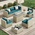 thumbnail image 1 of UDPATIO 7 Pieces Outdoor Patio Furniture Set with 44" Fire Pit Table, Outdoor Wicker Patio Conversation Set with Cushions for Backyard, Porch, Garden(Peacock Blue), 1 of 7