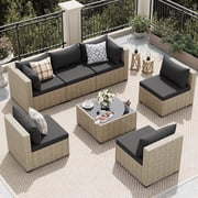 UDPATIO 7 Pieces Outdoor Patio Furniture Set, Outdoor Wicker Patio Conversation Set with Cushions for Backyard, Porch, Garden(Black)