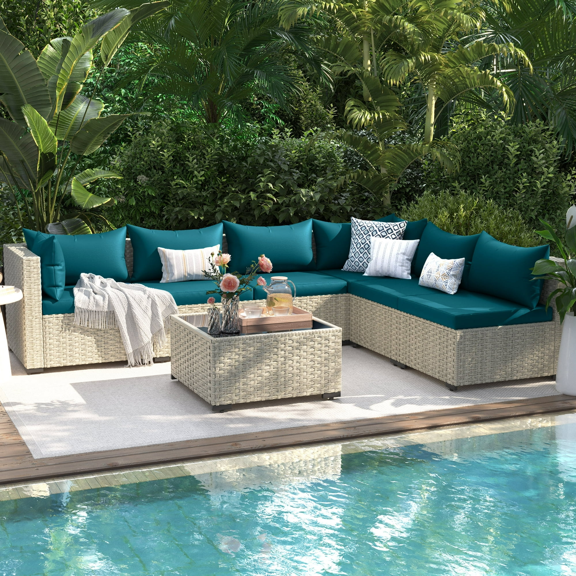 UDPATIO 7 Pieces Wicker Outdoor Patio Furniture Set