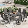 thumbnail image 1 of UDPATIO 9-Piece Outdoor Dining Set with High-Back Swivel Chairs & Iron Square Table for 8-Person, Black & Dark Grey, 1 of 8
