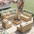 thumbnail image 1 of UDPATIO 9-Piece Wicker Modular Sectional Outdoor Conversation Sets with Glass Coffee Table, Yellow&Beige, 1 of 6