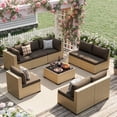 thumbnail image 1 of UDPATIO 9-Piece Wicker Modular Sectional Outdoor Conversation Sets with Glass Coffee Table, Yellow&Brown, 1 of 6