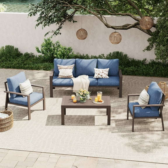 UDPATIO Aluminum Patio Furniture Set, Contemporary Outdoor Couch Set, Aluminum Patio Conversation Set