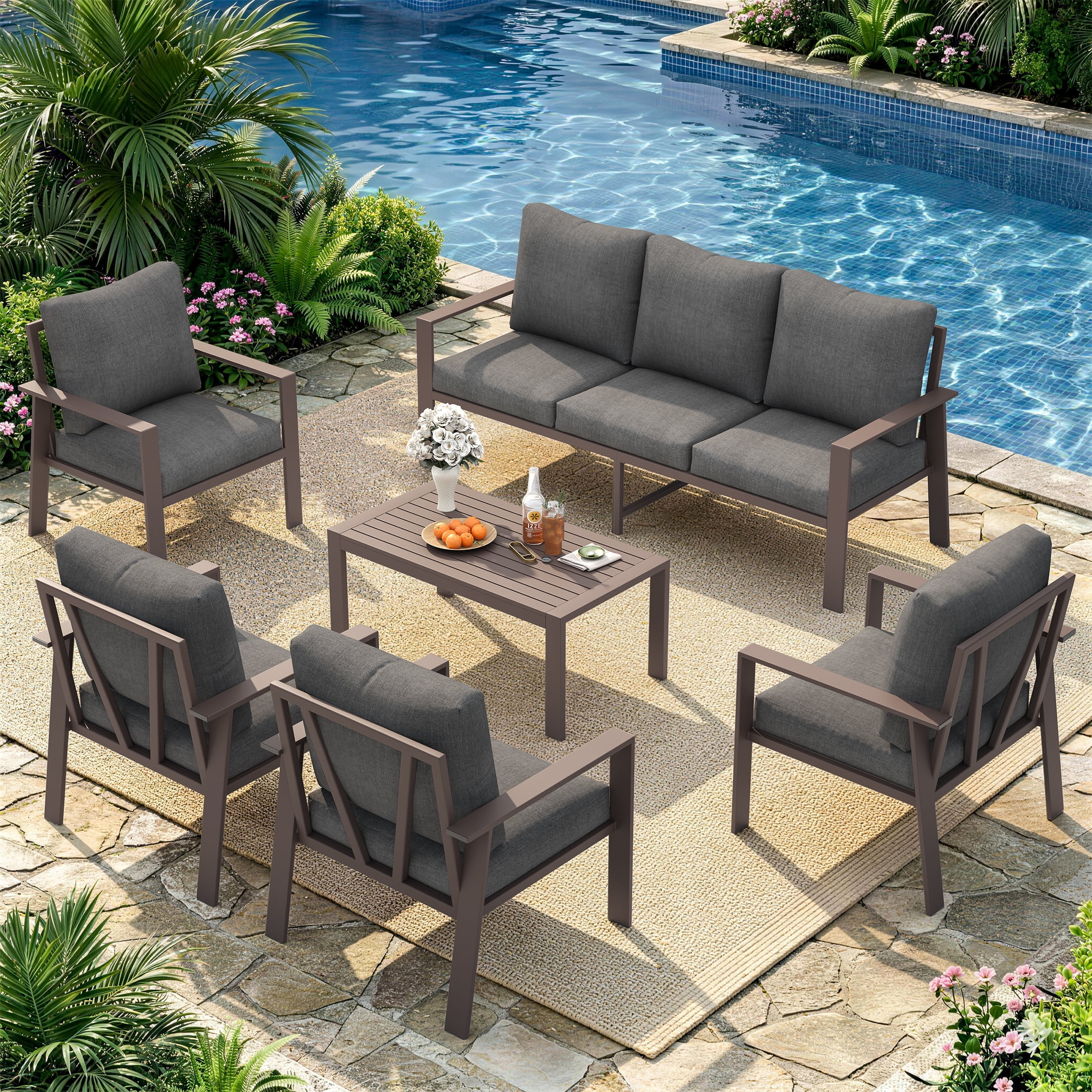 UDPATIO Aluminum Patio Furniture Set, Contemporary Outdoor Couch Set, Aluminum Patio Conversation Set, Gray
