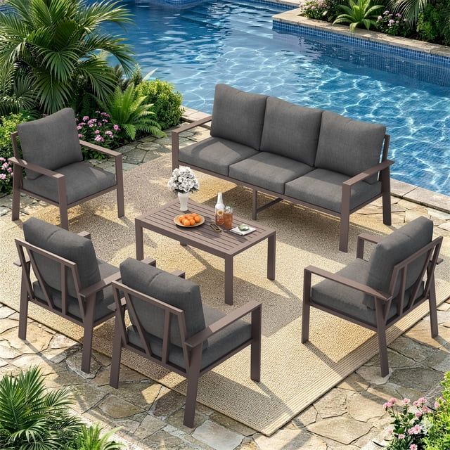UDPATIO Aluminum Patio Furniture Set, Contemporary Outdoor Couch Set, Aluminum Patio Conversation Set, Gray