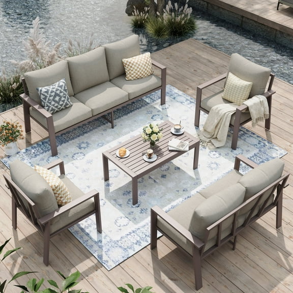 UDPATIO Aluminum Patio Furniture Set, Contemporary Outdoor Couch Set, Aluminum Patio Conversation Set, Beige