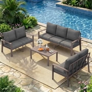 UDPATIO Aluminum Patio Furniture Set, Contemporary Outdoor Couch Set, Aluminum Patio Conversation Set, Gray