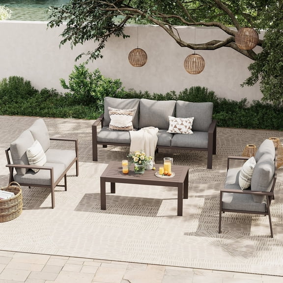 UDPATIO Aluminum Patio Furniture Set, Contemporary Outdoor Couch Set, Aluminum Patio Conversation Set, Gray