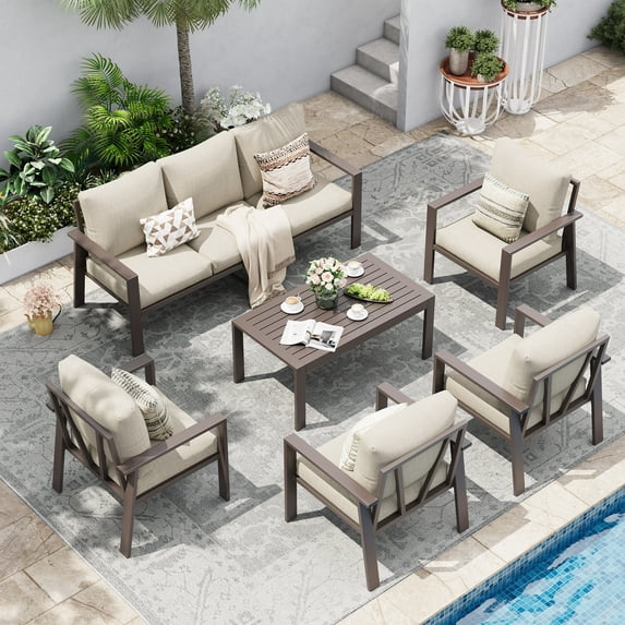 UDPATIO Aluminum Patio Furniture Set, Contemporary Outdoor Couch Set, Aluminum Patio Conversation Set, Beige