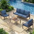 thumbnail image 1 of UDPATIO Aluminum Patio Furniture Set, Contemporary Outdoor Couch Set, Aluminum Patio Conversation Set, Blue, 1 of 11