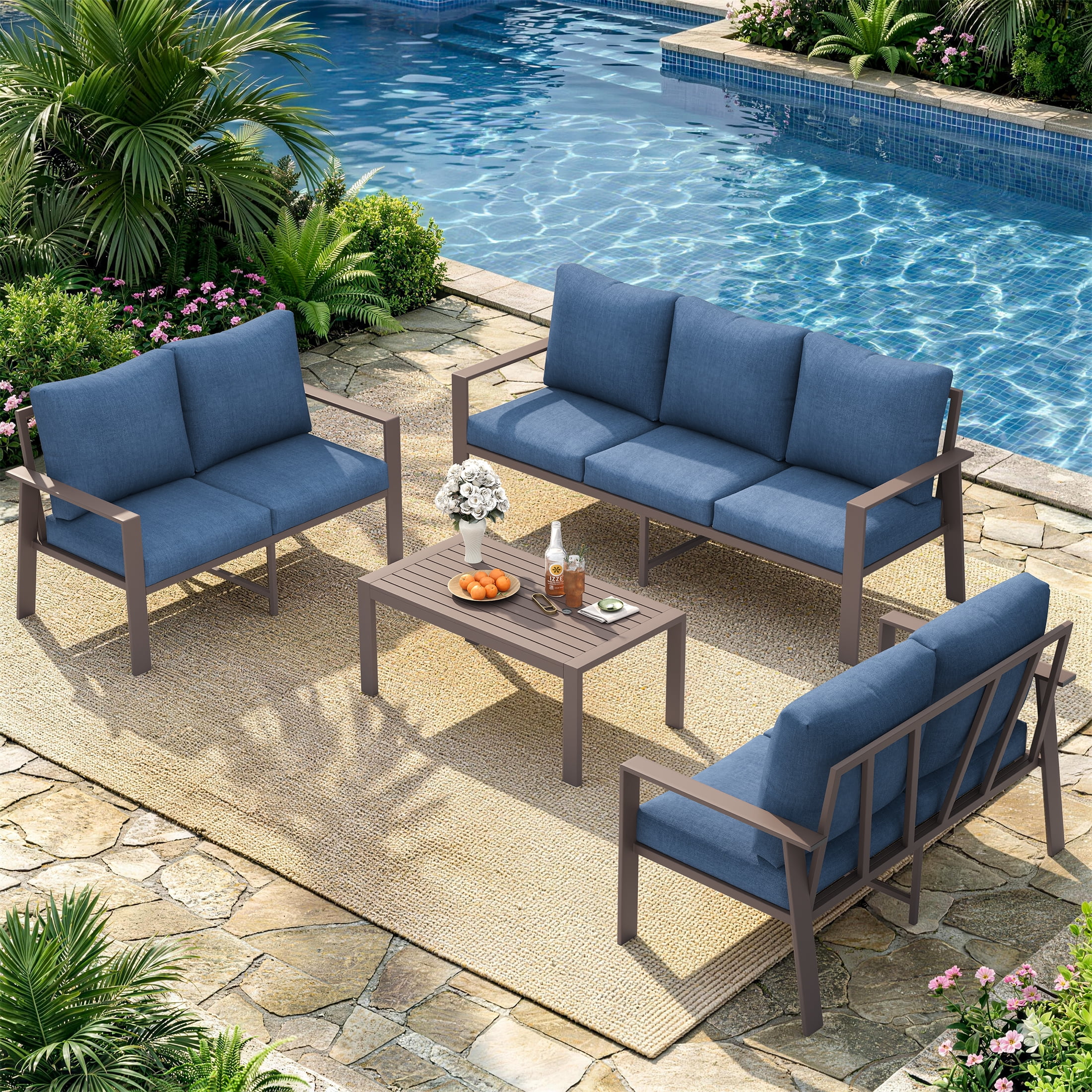 UDPATIO Aluminum Patio Furniture Set, Contemporary Outdoor Couch Set, Aluminum Patio Conversation Set, Blue