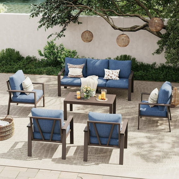 UDPATIO Aluminum Patio Furniture Set, Contemporary Outdoor Couch Set, Aluminum Patio Conversation Set, Blue