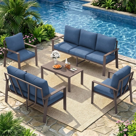UDPATIO Aluminum Patio Furniture Set, Contemporary Outdoor Couch Set, Aluminum Patio Conversation Set, Blue