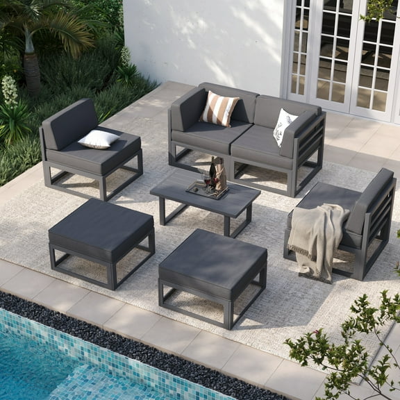UDPATIO Aluminum Patio Furniture Set, Contemporary Outdoor Couch Set, Aluminum Patio Conversation Set, Gray