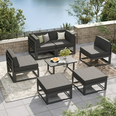 UDPATIO Aluminum Patio Furniture Set, Contemporary Outdoor Couch Set, Aluminum Patio Conversation Set, Gray