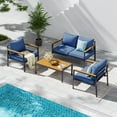 thumbnail image 1 of UDPATIO Aluminum Patio Furniture Set, Modern Metal Outdoor Patio Furniture, 5 Pcs Patio Conversation Sets with Wood Top Armrest & Table for Poolside, Deck, Black&blue (Included Waterproof Covers), 1 of 7