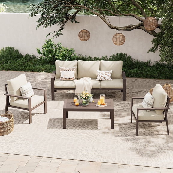 UDPATIO Aluminum Patio Furniture Set, Contemporary Outdoor Couch Set, Aluminum Patio Conversation Set