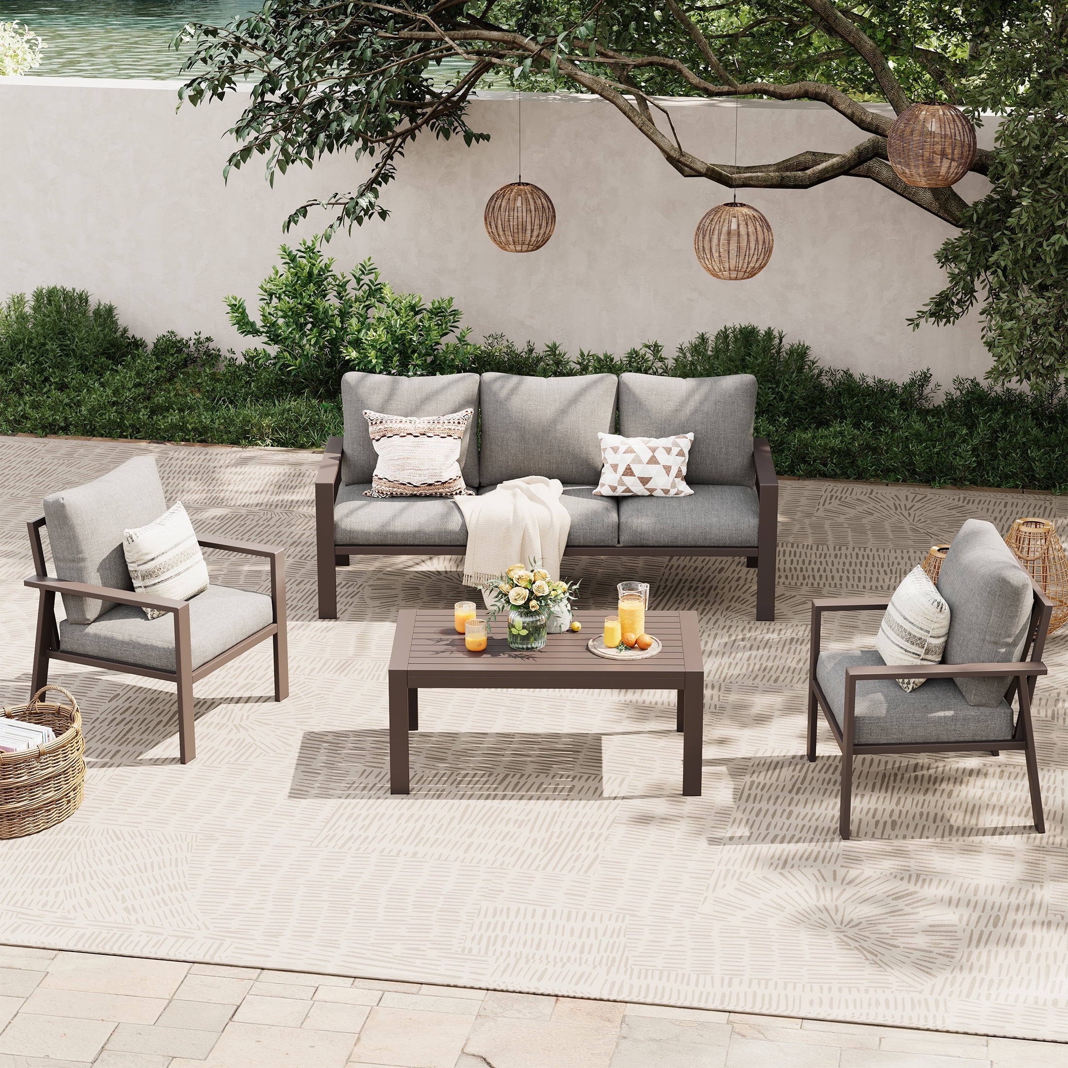 UDPATIO Aluminum Patio Furniture Set, Contemporary Outdoor Couch Set, Aluminum Patio Conversation Set, Gray