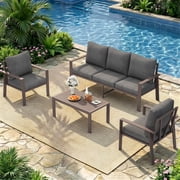 UDPATIO Aluminum Patio Furniture Set, Contemporary Outdoor Couch Set, Aluminum Patio Conversation Set, Gray