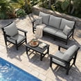 thumbnail image 1 of UDPATIO HDPE Patio Conversation Set, 6-Piece Sectional Outdoor Furniture Set, All-Weather Outdoor Couch Set for Deck, Lawn, Black Frame with Grey Cushion, 1 of 8