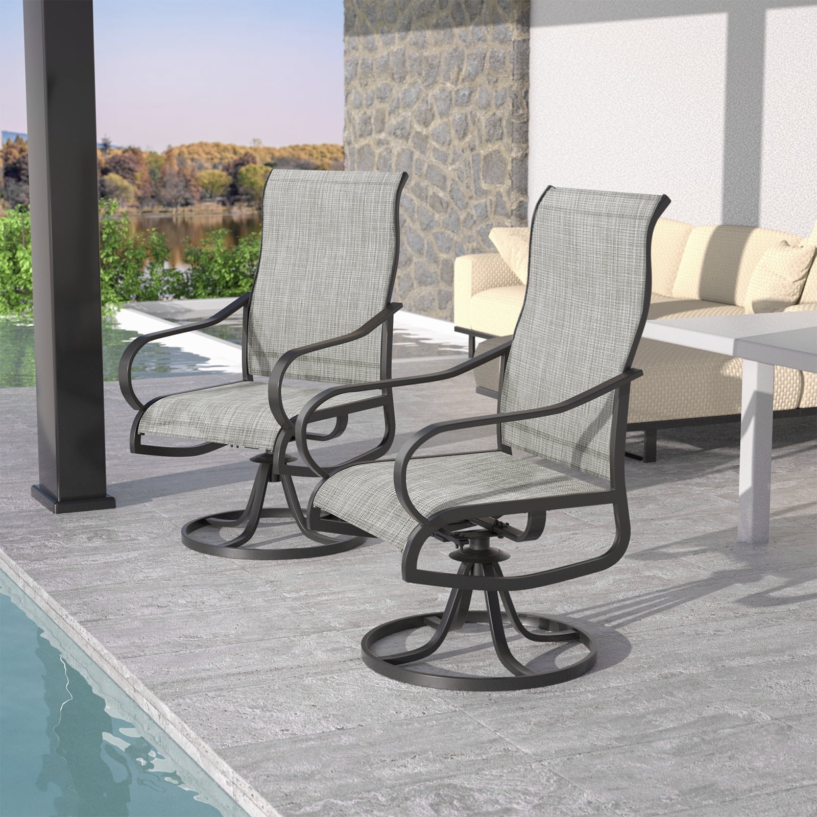 UDPATIO High Back Outdoor Dining Chairs Set of 2, All Weather Swivel
