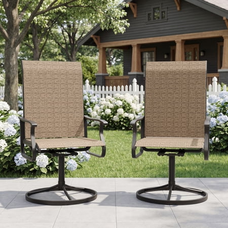 UDPATIO Outdoor Dining Chairs Set of 2, All Weather Swivel Patio Chairs, Outdoor Furniture for Backyard Deck, Khaki
