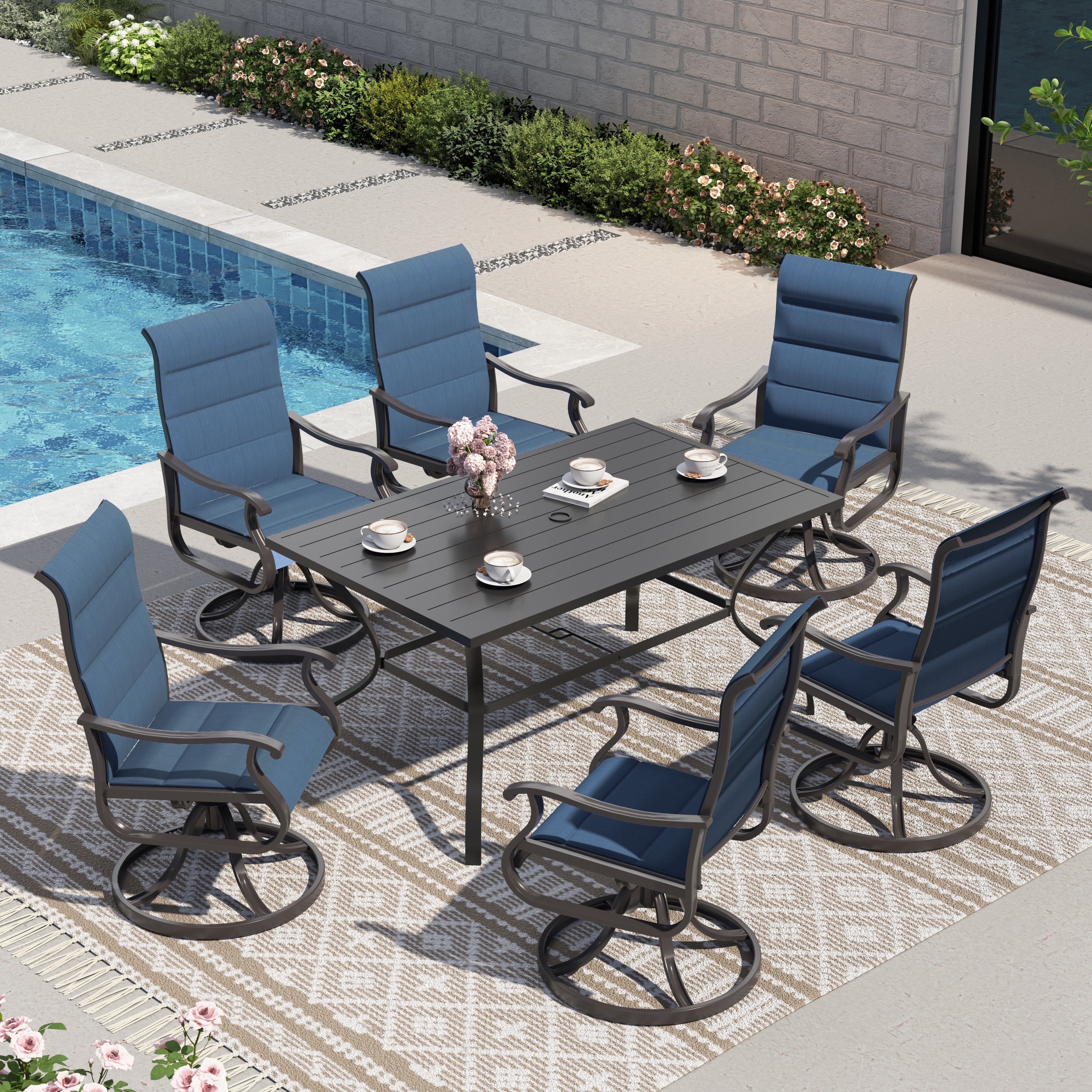 UDPATIO Aluminum High Back Swivel Patio Chairs Set of 6 All Weather Outdoor Dining Chairs Walmart