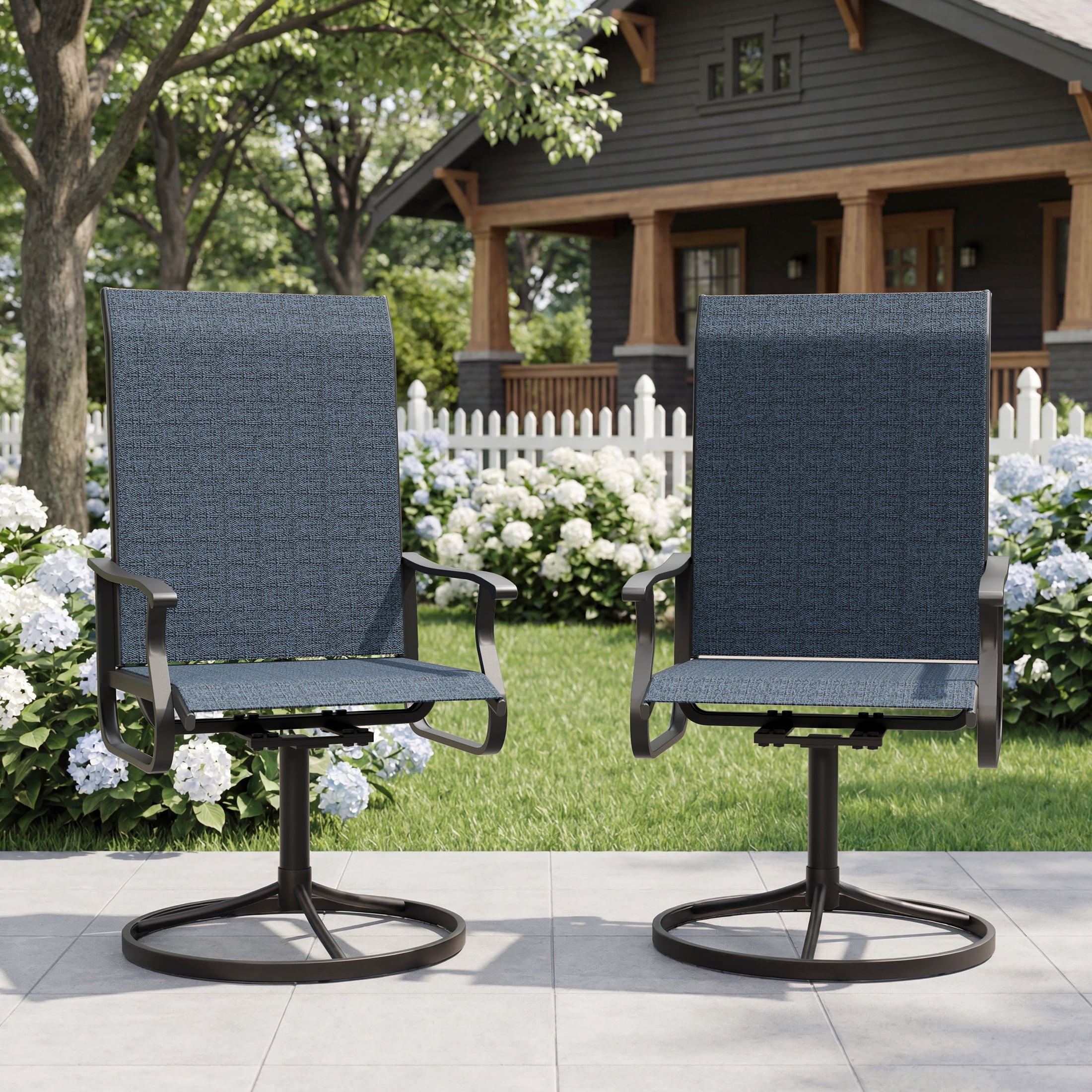 UDPATIO Outdoor Dining Chairs Set of 2, All Weather Swivel Patio Chairs, Outdoor Furniture for Backyard Deck, Navy Blue