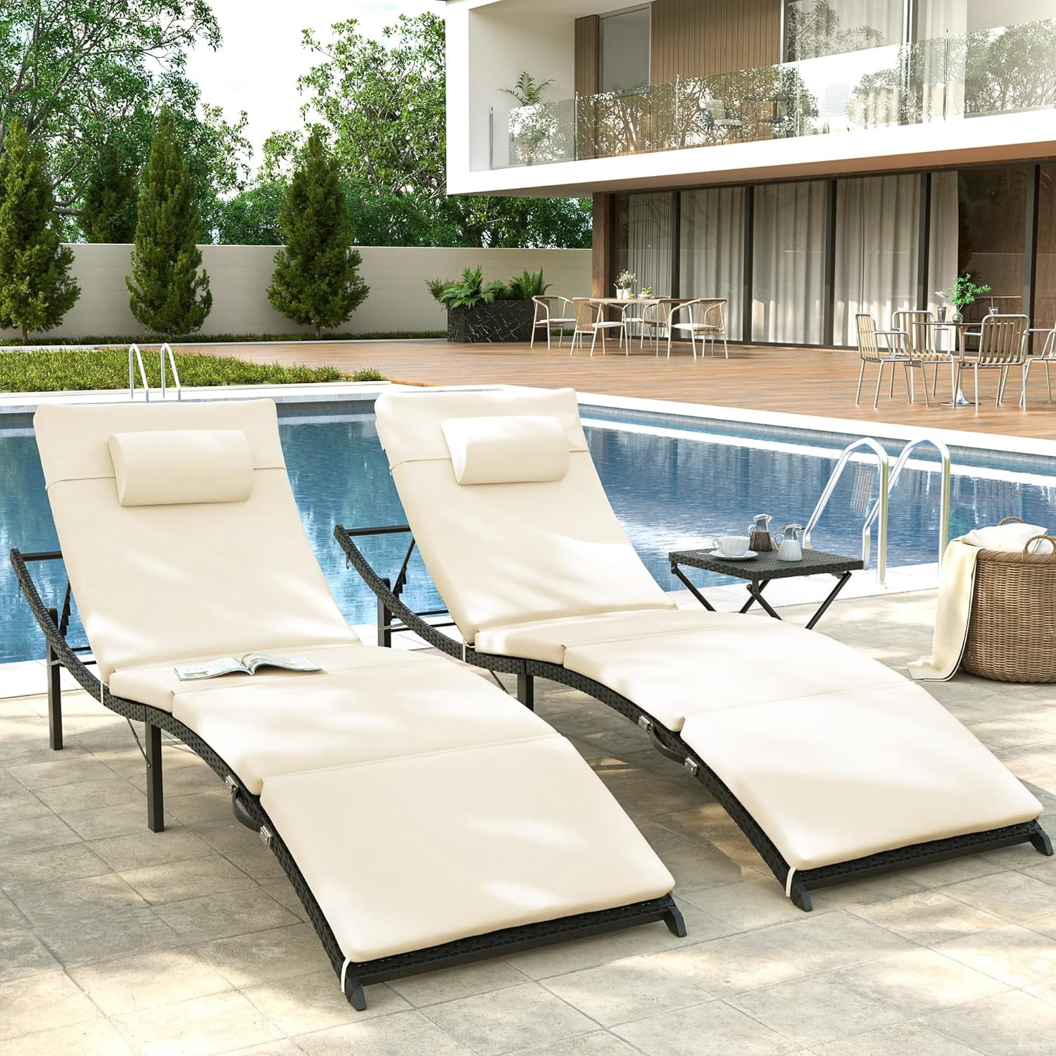 UDPATIO 3 Pieces Outdoor Wicker Lounge Chairs Set w/ Adjustable ...