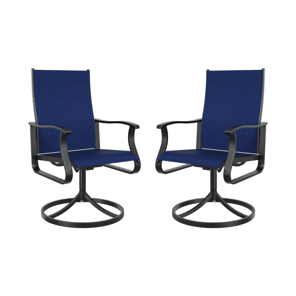 UDPATIO Low Back Outdoor Dining Chair Set of 2, 360°Swivel Patio Chair Outside for Lawn Garden Backyard Deck, Navy Blue