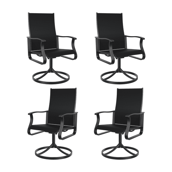 UDPATIO Low Back Outdoor Dining Chair Set of 4, 360° Swivel Patio Chair Outside for Lawn Garden Backyard Deck, Black