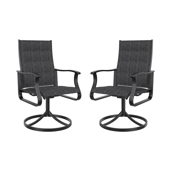 UDPATIO Low Back Swivel Patio Chairs Set of 2, Padded Outdoor Textilene Dining Chairs, All Weather Metal Outside Chair for Lawn Garden Deck, Dark Grey
