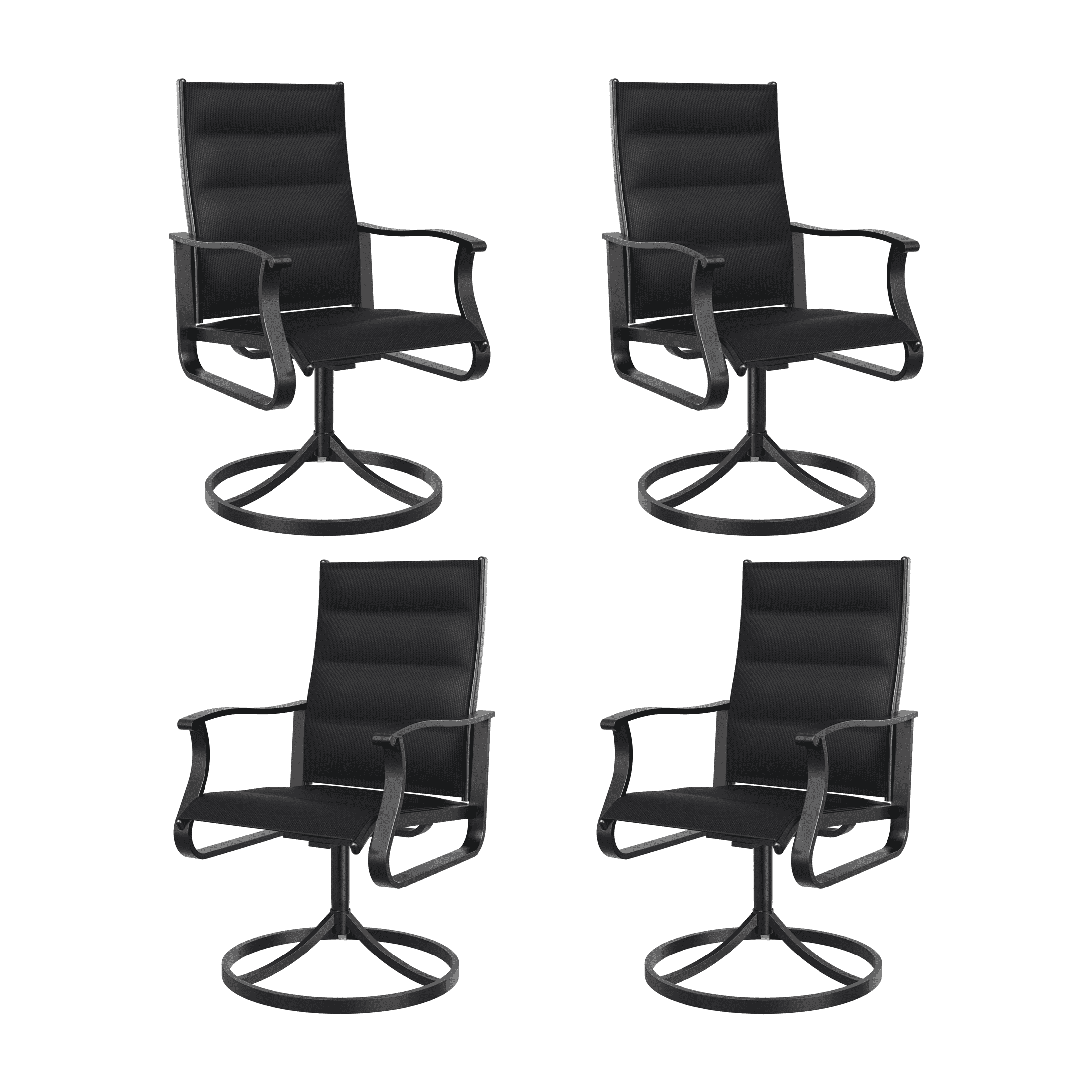 UDPATIO Low Back Swivel Patio Chairs Set of 4, Padded Outdoor Textilene Dining Chairs, All Weather Metal Outside Chair for Lawn Garden Deck, Black