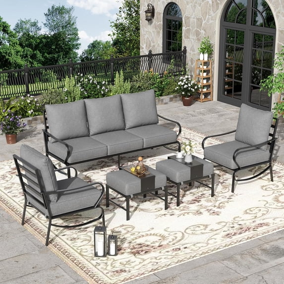 UDPATIO Metal Outdoor Furniture, Modern Patio Furniture Set, Grey Outdoor Patio Furniture with 5.75" Thick Cushion for Garden, Backyard with Waterproof Covers(5 Piece)