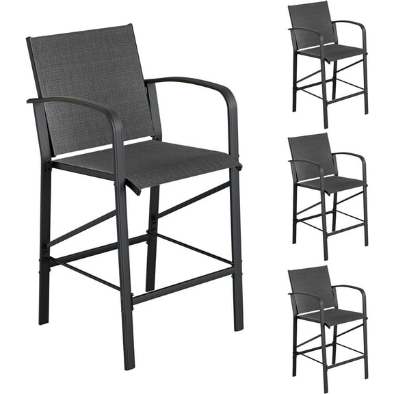 UDPATIO Outdoor Barstools Low Back Armrests - Set of 4, Gray