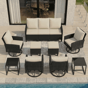 UDPATIO Outdoor Conversation Set,9 Pieces Patio Furniture Set, All-Weather Wicker Rattan Outdoor Sectional Sofa Set with Ottoman and Swivel Chairs for Poolside,