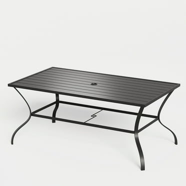 UDPATIO Outdoor Dining Table,Metal Rectangle Table with Umbrella Hole for Garden,Patio,Black