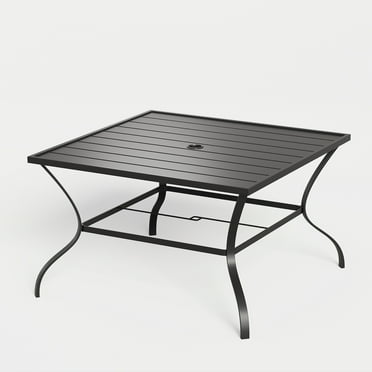 UDPATIO Outdoor Dining Table,Metal Square Table with Umbrella Hole for Garden,Patio,Black