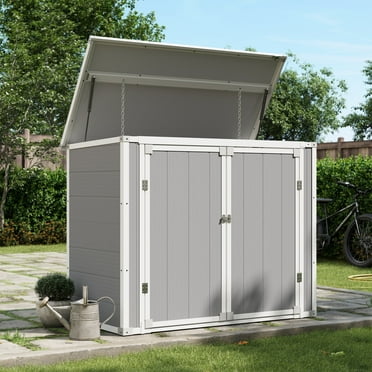 UDPATIO Outdoor Horizontal Storage Shed, 41 cu.ft Weatherproof Resin Storage Shed with Floor,  for Trash Can Storage, Tools, Lawn Mower, for Patio, Grey
