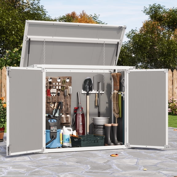 UDPATIO Outdoor Resin Storage Shed, 41 Cu. Ft Horizontal Trash Can Storage Shed for Outside Backyard, Weatherproof Tool Cabinet for Garden Bike & Mower, Grey