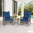 thumbnail image 1 of UDPATIO 3-Piece Patio Rocking Chairs Outdoor Conversation Set, Wicker Chairs with 4-Inch Olefin Cushions and Glass Side Table for Porch, Gray/Blue, 1 of 8
