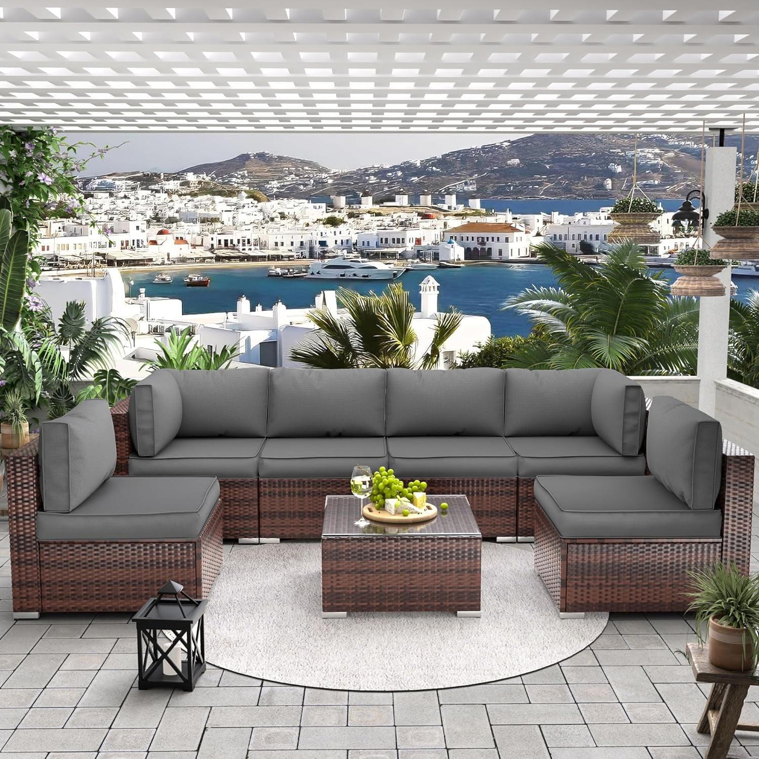 UDPATIO Outdoor Replacement Cushions for Patio Furniture Water Resistant Patio Cushions for 6 Seat Sectional Patio Conversation Sets 14 Piece