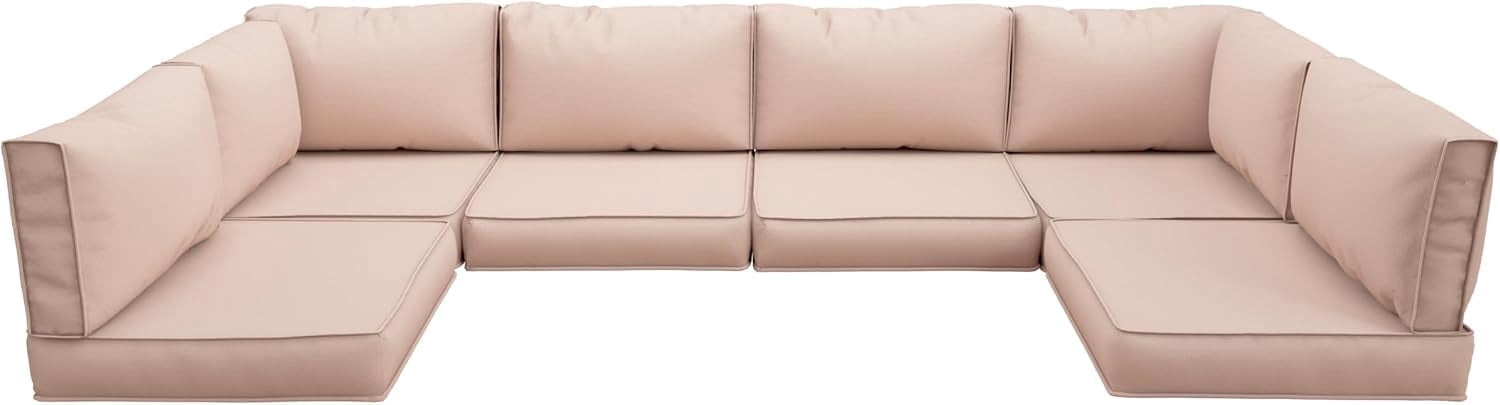 UDPATIO Outdoor Replacement Cushions for Patio Furniture, Water-Resistant Patio Cushions for 6-Seat Sectional Patio Conversation Sets, 14-Piece Outdoor Cushion Slipcovers Patio Sofa Cushions (Beige)