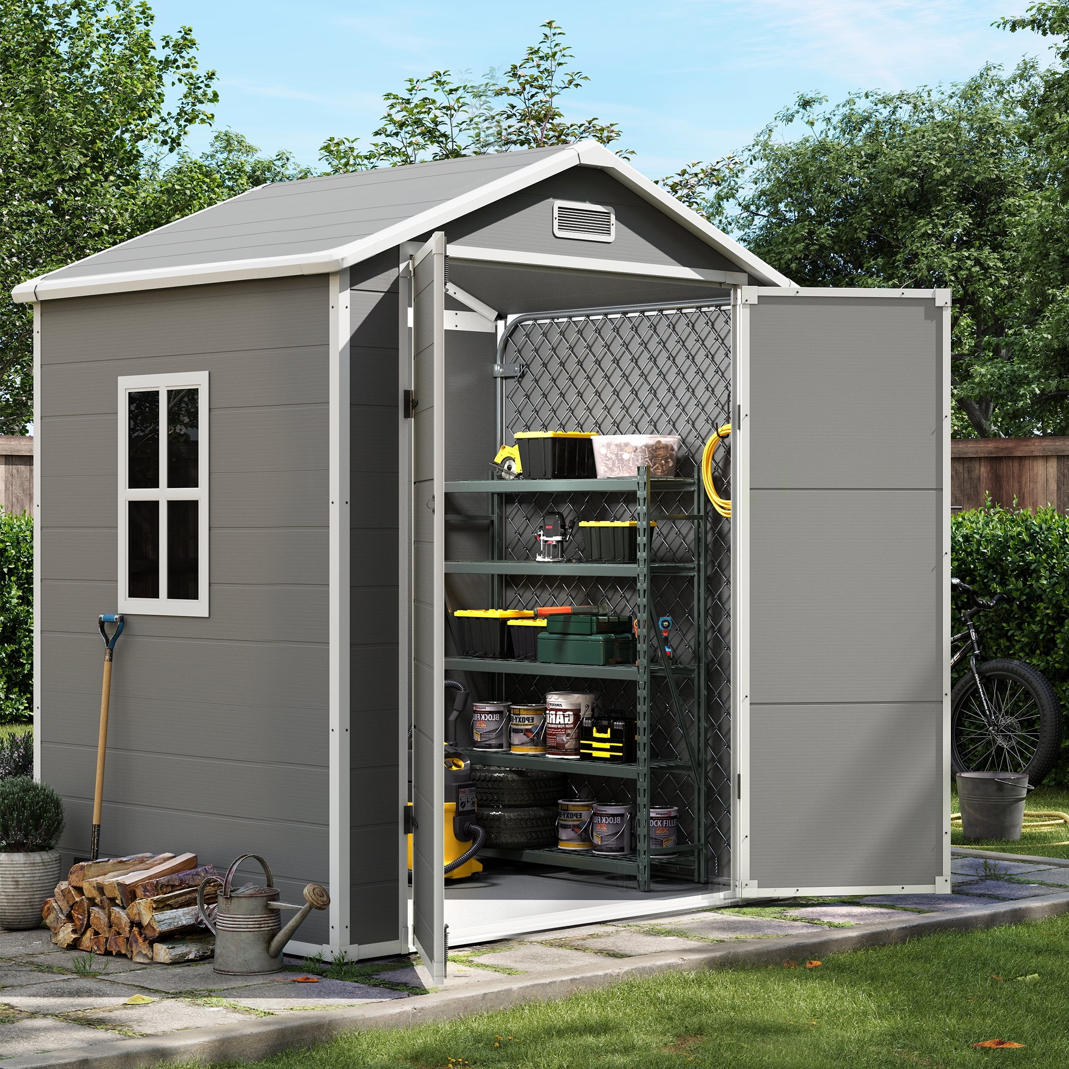 UDPATIO Large Poly Garden Plastic Outdoor Storage Shed 6x4.5 FT, Resin ...