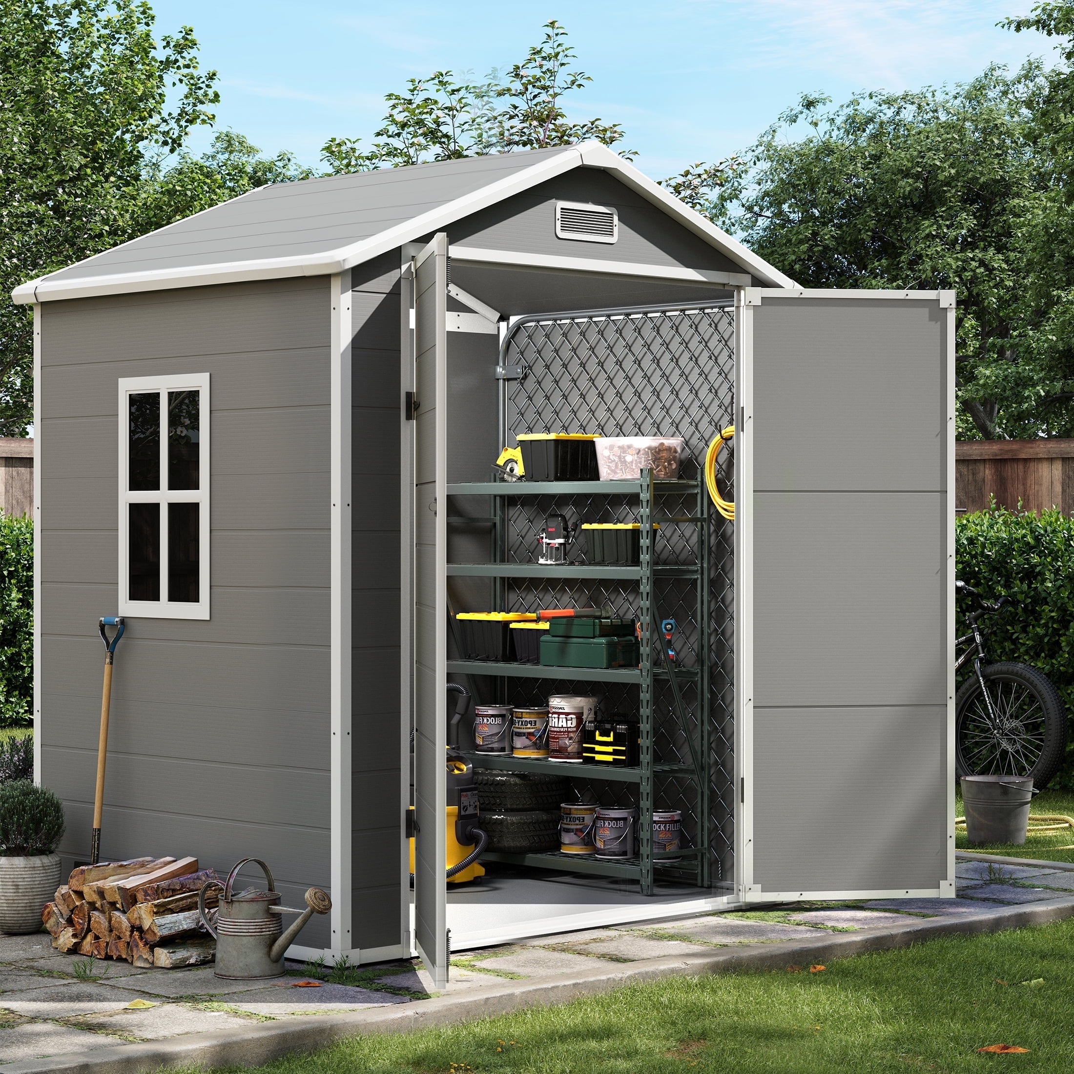 Outsunny 4.7 X 2.5FT Garden Shed, Lockable Outdoor Storage Shed With O Lid Small Shed For 2 Trash Cans Tools Patio Light Grey