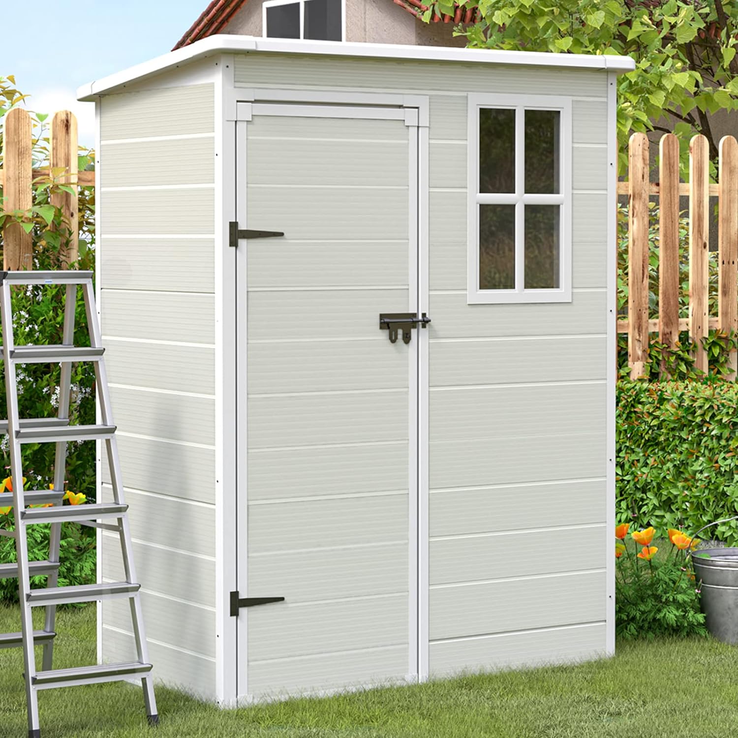 6x3 Locking Metal Outdoor Shed for Backyard Patio Storage of Trash Cans