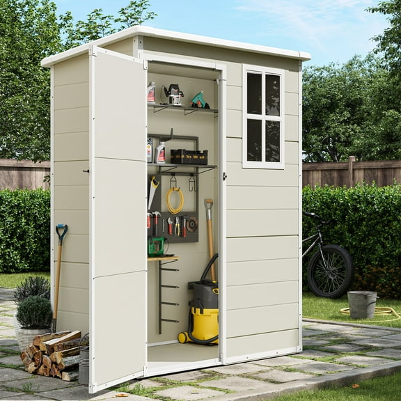 UDPATIO Outdoor Storage Shed 5x3 FT, Resin Garden Shed for Backyard, Patio, Lawn, Sandstone