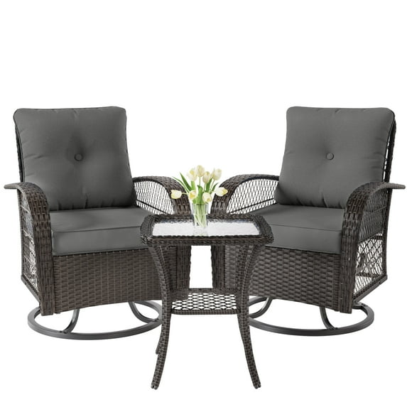 UDPATIO Outdoor Swivel Rocker Chairs, 3 Piece Patio Rocking Chairs with Padded Cushions Patio Bistro Furniture Set with Side Table for Porch Balcony Backyard