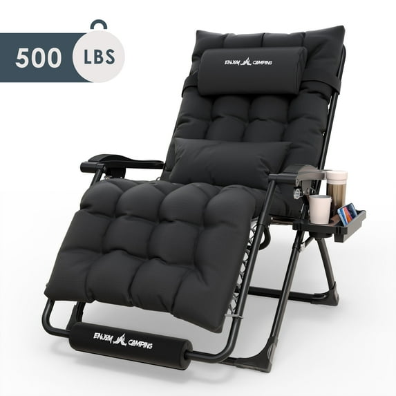 FIONAS MAGIC Oversized Zero Gravity Chair 29In XL Patio Reclining Chair with Cushion, Outdoor Folding Adjustable Recliner with Cup Holder, Foot Rest & Padded Headrest, Support 500LB